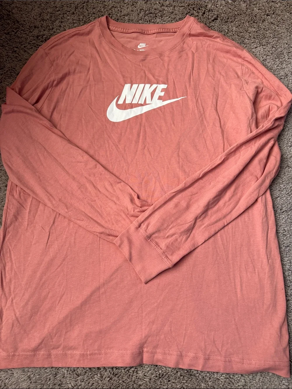 Nike woman’s Long Sleeve Logo Tee — Dusty Rose Pink with White Logo